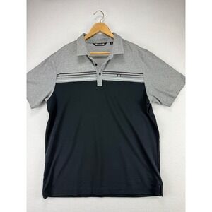 TravisMathew Polo Shirt Mens XL Black Grey Colorblock Striped Golf Performance
